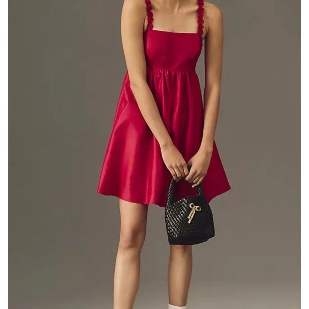 Anthropologie Hutch Rosette‎ Strap Mini Dress XL Pink Floral Cottagecore
